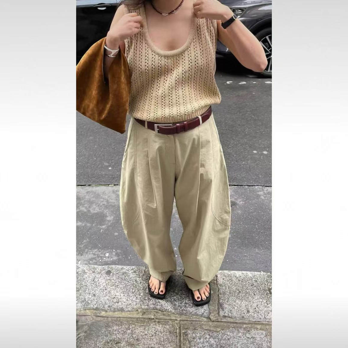 韩国ethos长款休闲裤2025年新款极简风百搭宽松高腰直筒阔腿裤女