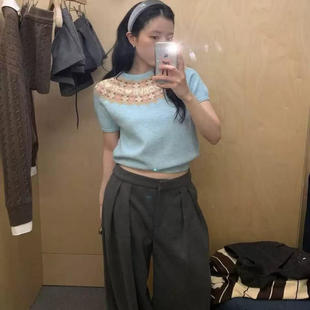 现货～韩国grove提花针织衫 简约ins风百搭圆领上衣女 2025年新款