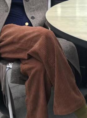 现货～韩国代购sienne灯芯绒休闲裤简约复古慵懒风宽松直筒长裤女