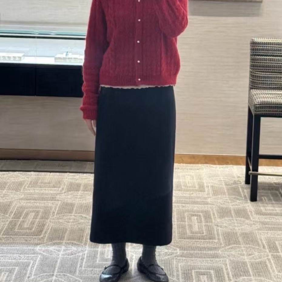 韩国sienne直筒半身裙轻熟简约风百搭圣诞跨年高腰褶皱铅笔裙女