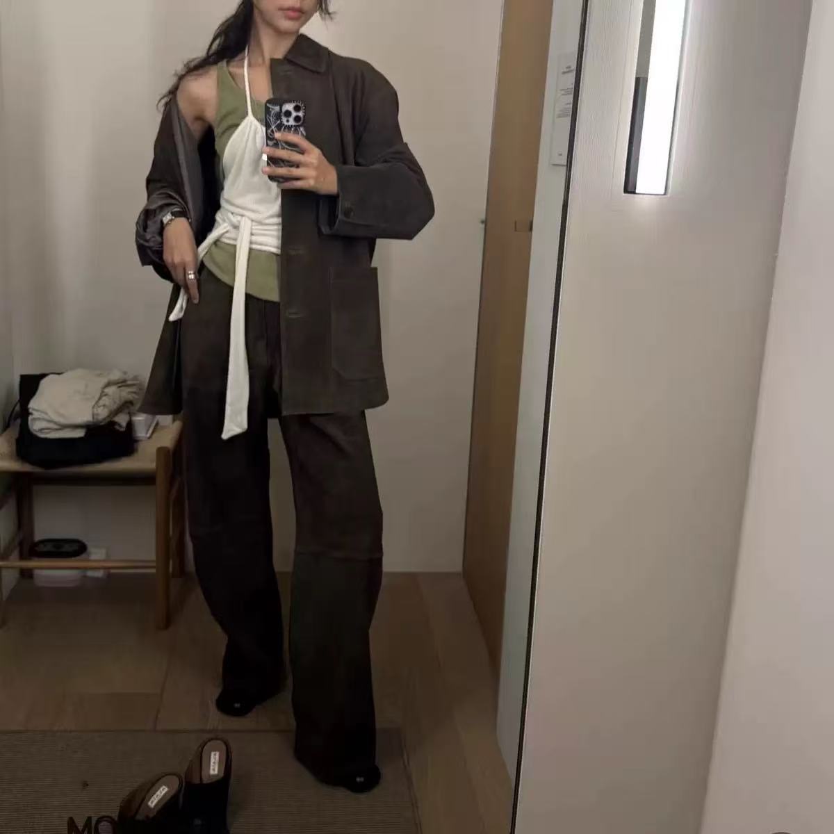 韩国monoha单排扣设计外套马甲三件套时尚极简风休闲垂感长裤女