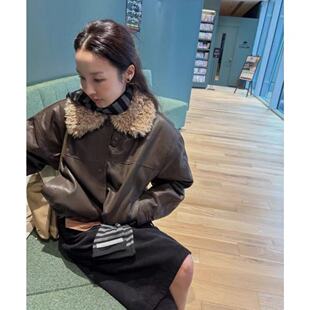 现货～韩国maybebaby毛绒领外套潮流街头风圣诞跨年百搭皮草上衣