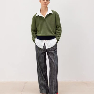 韩国 moondal条纹直筒休闲裤简约慵懒百搭宽松垂感复古阔腿长裤