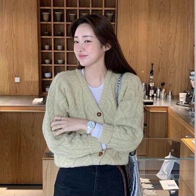 modestmoodv领麻花针织开衫