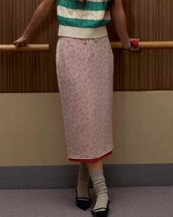 韩国代购sienne碎花半身裙24年新款气质复古系带高腰撞色拼接长裙