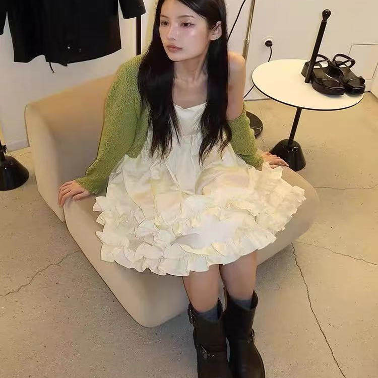 韩国atelier edition吊带连衣裙甜美小清新荷叶边蓬蓬裙蛋糕裙女