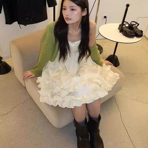 韩国atelier edition吊带连衣裙甜美小清新荷叶边蓬蓬裙蛋糕裙女