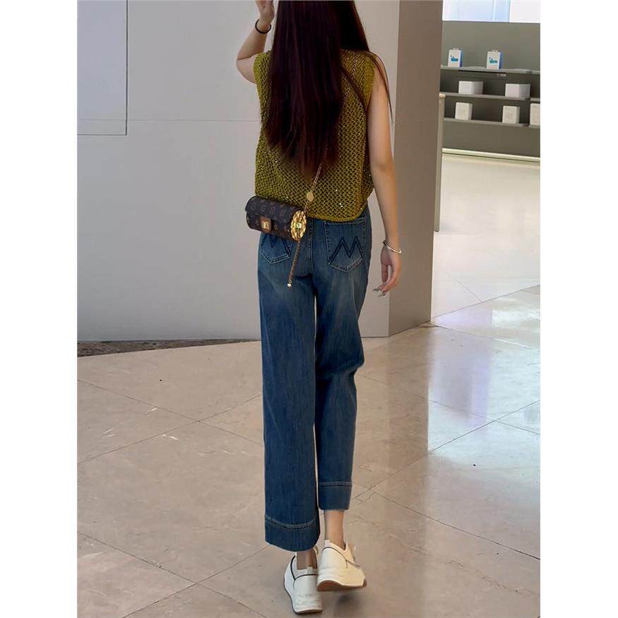 直筒牛仔裤女九分2025新款高腰宽松显瘦春秋小个子窄版阔腿奶奶裤