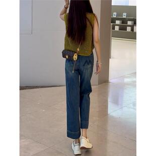 直筒牛仔裤女九分2026新款高腰宽松显瘦春秋小个子窄版阔腿奶奶裤