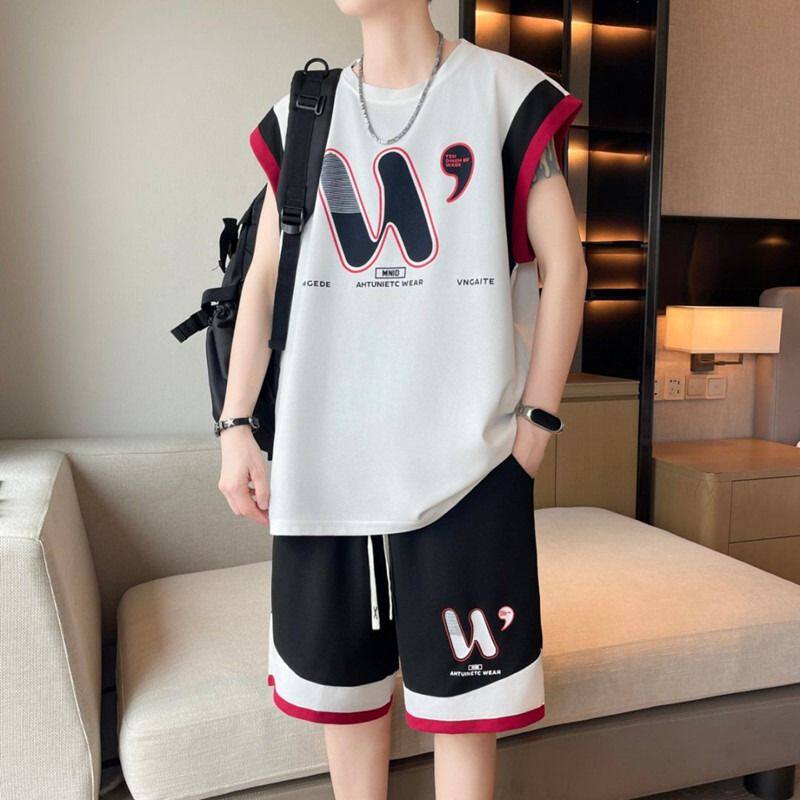 男士无袖套装夏季2025新款学生坎肩背心短裤一套青少年篮球运动服