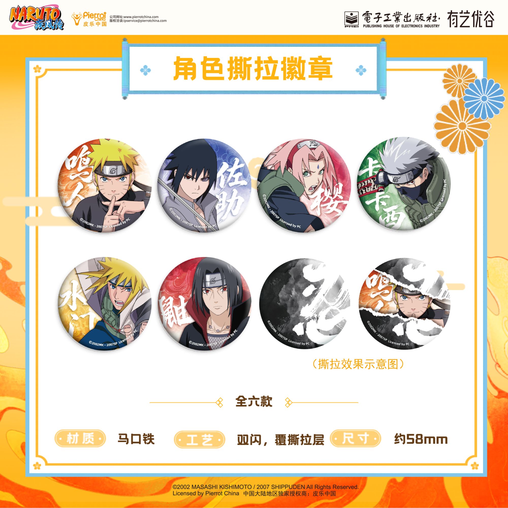 正版 火影忍者疾风传业火之痕系列 角色反光撕拉徽章动漫周边图片
