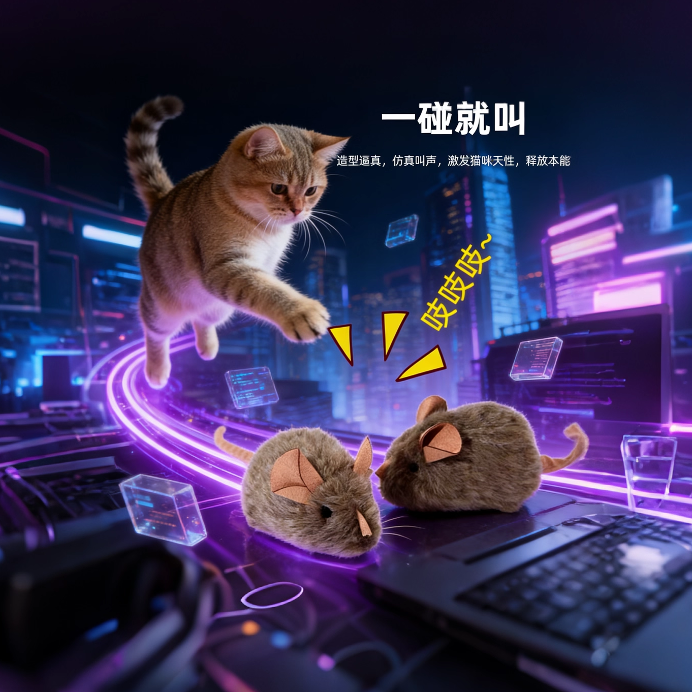 仿真智能老鼠玩具猫咪消耗体力的猫玩具绒毛逗猫神器消耗耐抓发声