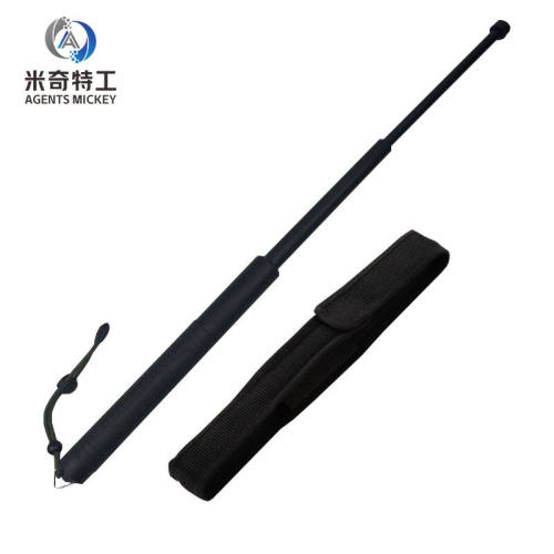 米奇特工PC橡塑伸缩棍三节棍橡胶手柄伸缩棍黑色收缩21cm/伸展52c