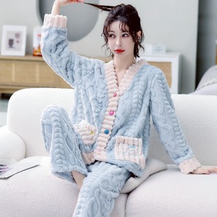 红豆官方珊瑚绒睡衣冬季女款加绒加厚花儿可爱新款秋冬保暖法兰绒