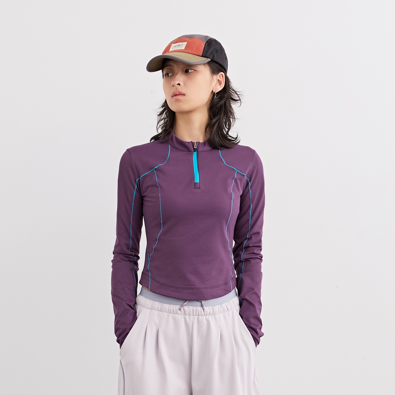 CIWORK运动风户外吸湿紧身长袖T恤女 半拉链修身显瘦短款速干上衣,运动服/休闲服装,运动T恤,淘宝优惠券,粉丝福利购,淘宝优惠卷