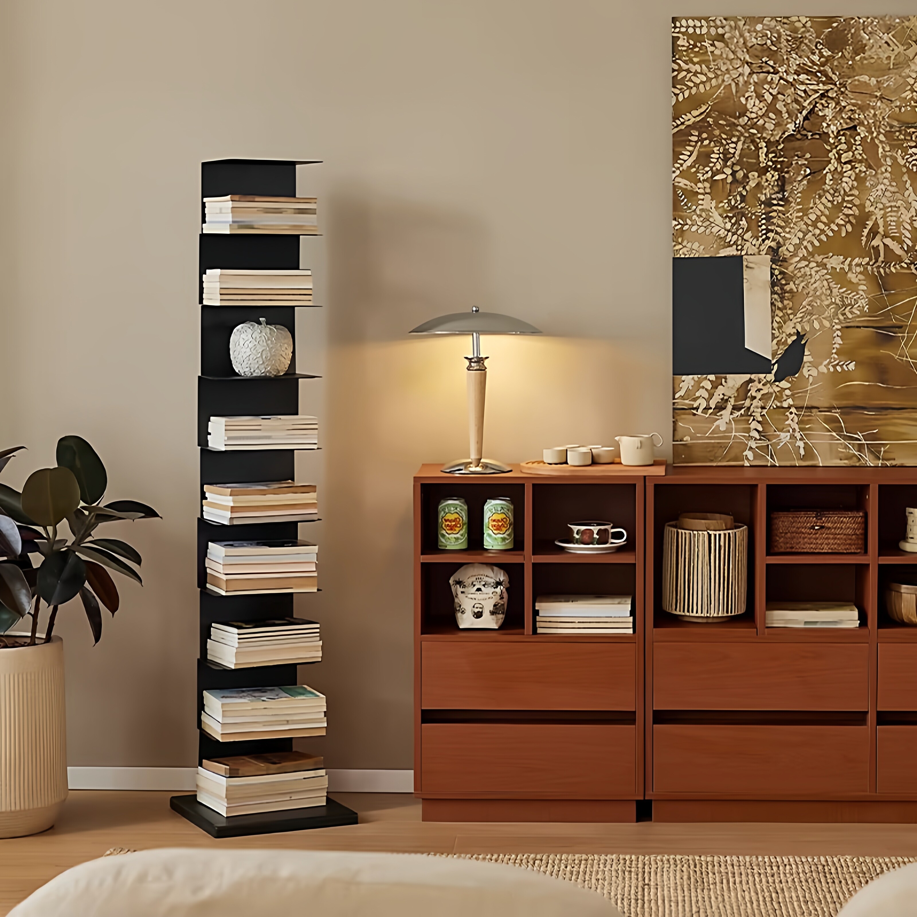 德国隐形书架落地铁艺立式置物架卧室房间展示架子客厅收纳架子