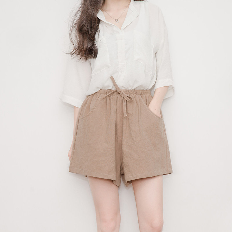 大褲衩女外穿寬松韓版棉麻混紡薄款短褲松緊腰頭帶抽繩夏在類目 女裝/女士精品, 褲子, 休閒褲中 - 來自Buy2taobao.com提供專業的淘寶代購服務