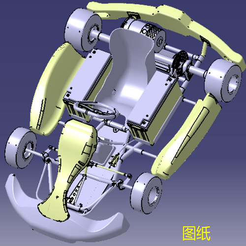 电动汽车低底盘卡丁车架3D三维几何数模型图纸钢管式车身传动链条