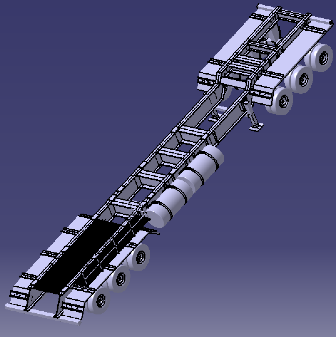 12.6米拖车架24车轮胎车桥3D三维几何数模型Solidworks边梁式车架