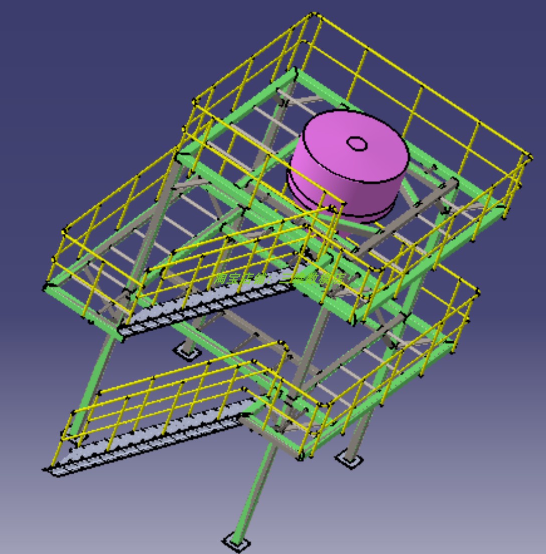 7米三层平台钢铁骨架楼梯3d三维几何数模型平板平台塔台stp格式