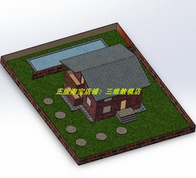 带庭院子泳池围墙双层独栋别墅洋楼房屋Solidworks三维模型3D打印