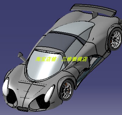 2双座轿跑车汽车空气动力学尾翼3D三维几何数模型轮胎制动盘卡钳
