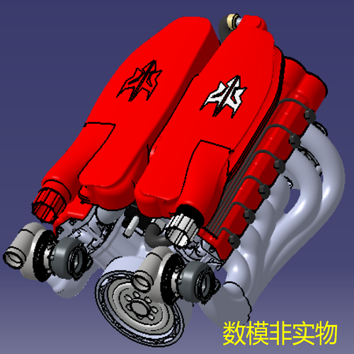 V12缸汽油发动机三维几何数模型内燃机stp图纸曲轴连杆进排气活塞