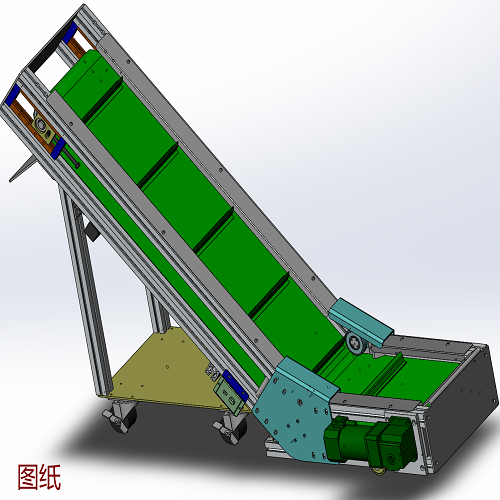 爬坡型皮带输送机三维几何数模型举升传送带机械Solidworks流水线