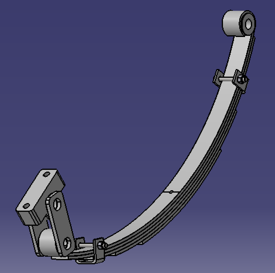 1米汽车多片吊耳式钢板弹簧悬架三维几何数模型3d打印素材stp悬挂