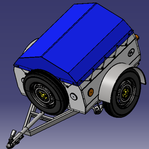2米汽车轿车小型带棚子拖车3D三维几何数模型车骨架底盘备用轮胎
