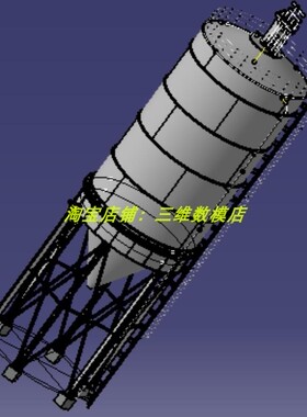 拌合站1000吨粉料罐筒仓3D三维几何数模型贮藏罐子青贮窖stp爬梯