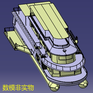 三层双体船游轮3D三维几何数模型船舶游艇CAD曲面造型图纸stp