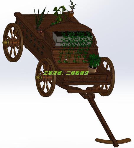 花园四轮马车绿植物婚车拖车Solidworks盆栽3D三维几何数模型