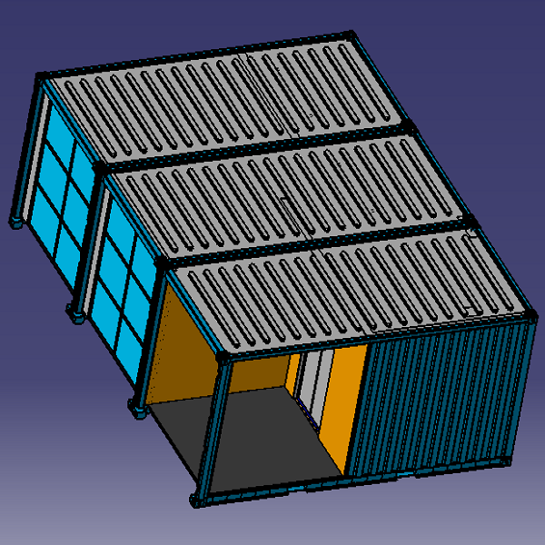 6m拼接集装箱房屋子3D三维几何数模型卧室客厅卫生间厨房拆卸板房