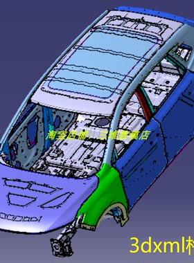 某小型SUV汽车3dxml格式白车身BIW四门两盖三维几何数模型点焊缝
