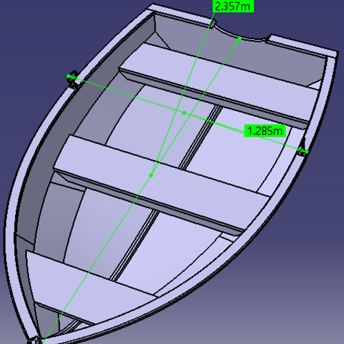 2m米小船舢板划船3D三维几何数模型小艇渔船造型船身结构stp图纸