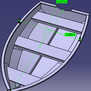 2m米小船舢板划船3D三维几何数模型小艇渔船造型船身结构stp图纸