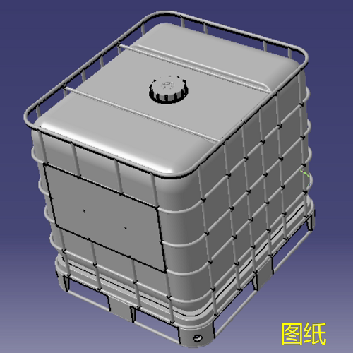 275加仑吨容量油箱桶水箱3D三维几何数模型铁框架Solidworks容器 - 封面