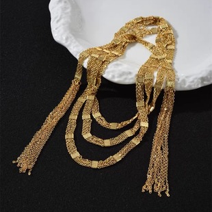 长款金色复古流苏项链女轻奢小众设计高级感一款多戴毛衣链腰链