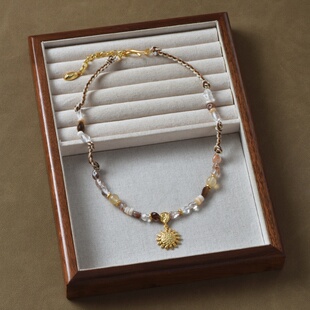 太阳天然石串珠项链女秋冬轻奢小众设计高级感复古编绳锁骨链颈链