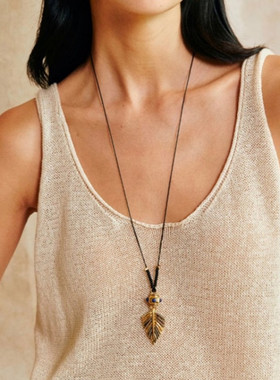 长款棕榈叶子吊坠项链女