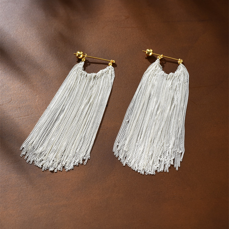 银河瀑布编织流苏耳环女小众设计长款链条耳坠耳饰套装手链套装