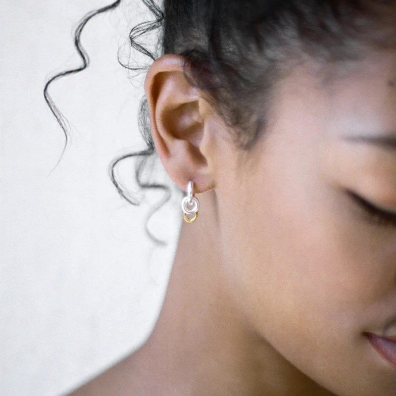 金银拼色灵动圈圈耳环女欧美轻奢小众设计高级感时尚气质耳扣耳环