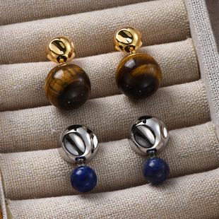 青金石虎眼石圆球耳环女欧美轻奢小众设计感复古吊坠银针耳钉耳饰