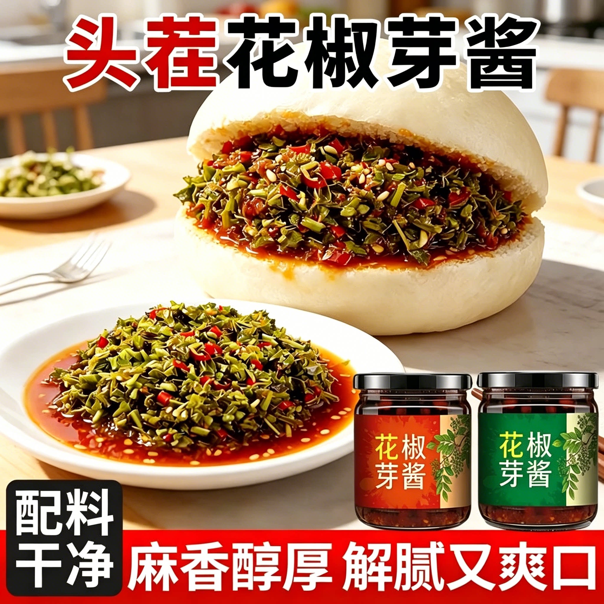 花椒芽菜辣酱瓶装下饭酱拌饭拌面夹馍酱川味麻香即食调味酱料150g