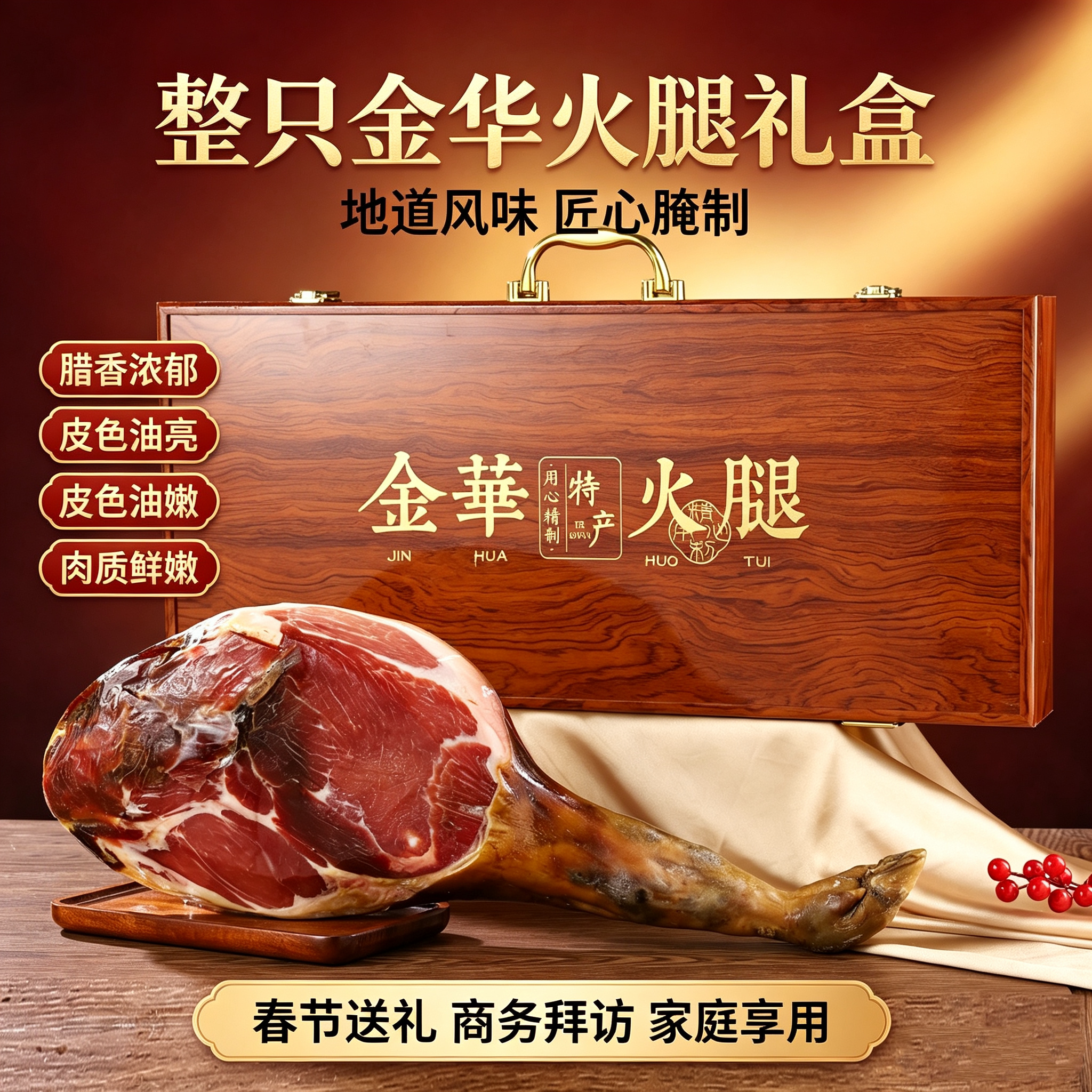 金华火腿整腿实木礼盒年货送礼