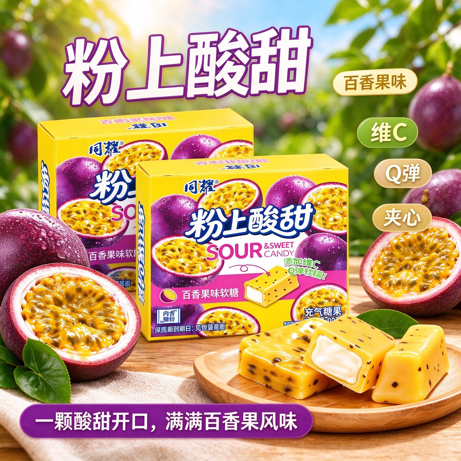同耀百香果酸甜软糖50g袋装