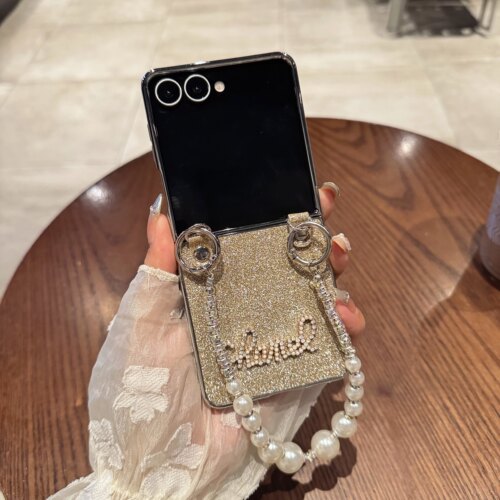 春夏电镀闪粉适用于三星zfilp7金色手机壳zflip6手提翻盖zflip5高档purax奢华宝盒pocketS折叠屏pocket2简约