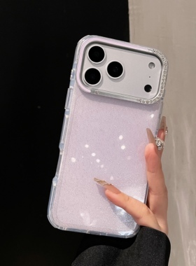 高颜值浅紫色圆边闪粉撞色镜头适用于苹果iPhone17ProMax高级感17pro全包16promax手机套15小众14plus防摔Air