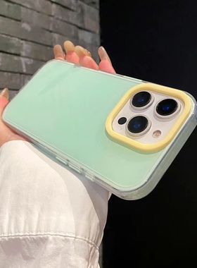 高颜值ins日韩果冻马卡龙撞色绿色适用于苹果16promax手机壳15promax防摔13情侣15纯色16小清新硅胶保护简约